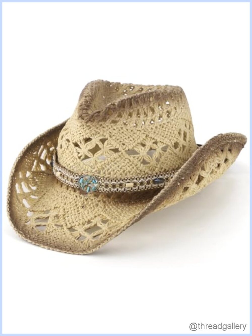 Straw Cowboy Hat Western Jazz Hat Wide Brim Beaded Hatband Shapeable